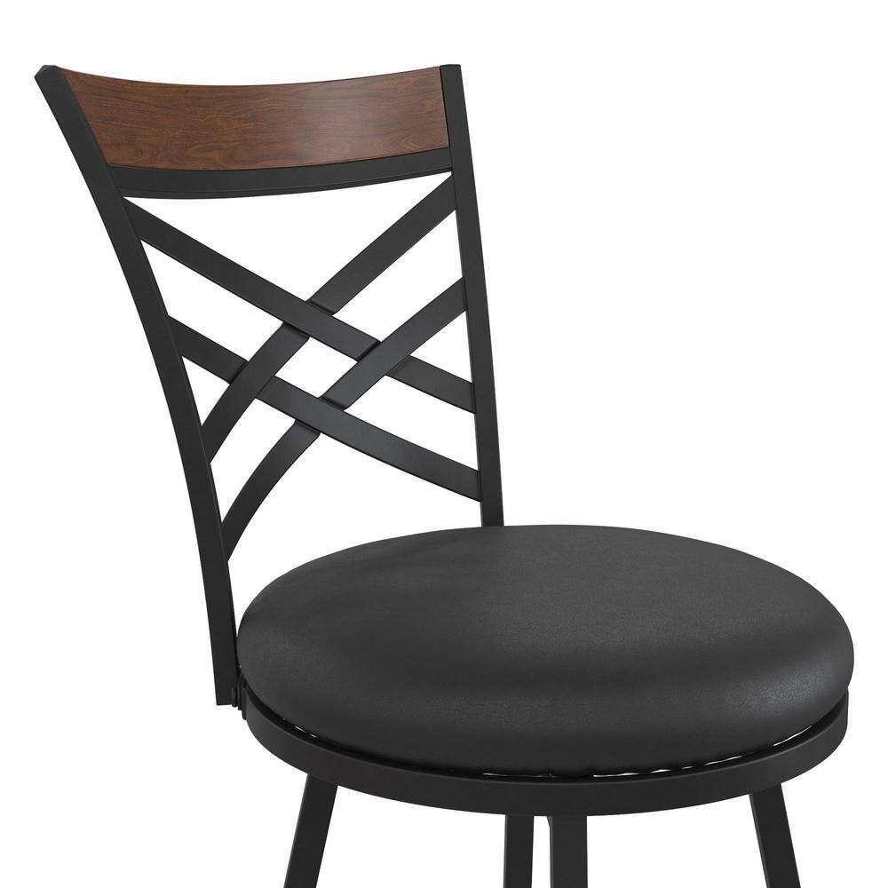 DHP Joss Black Upholstered Faux Leather Seat Adjustable Swivel Barstool (Set of 3) DE96700