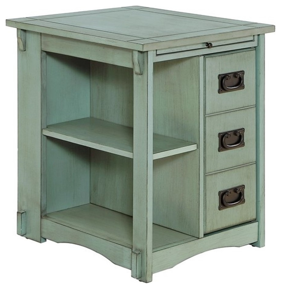 Linon Parnell Wood Side Table in Teal Blue   Farmhouse   Side Tables And End Tables   by Homesquare  Houzz