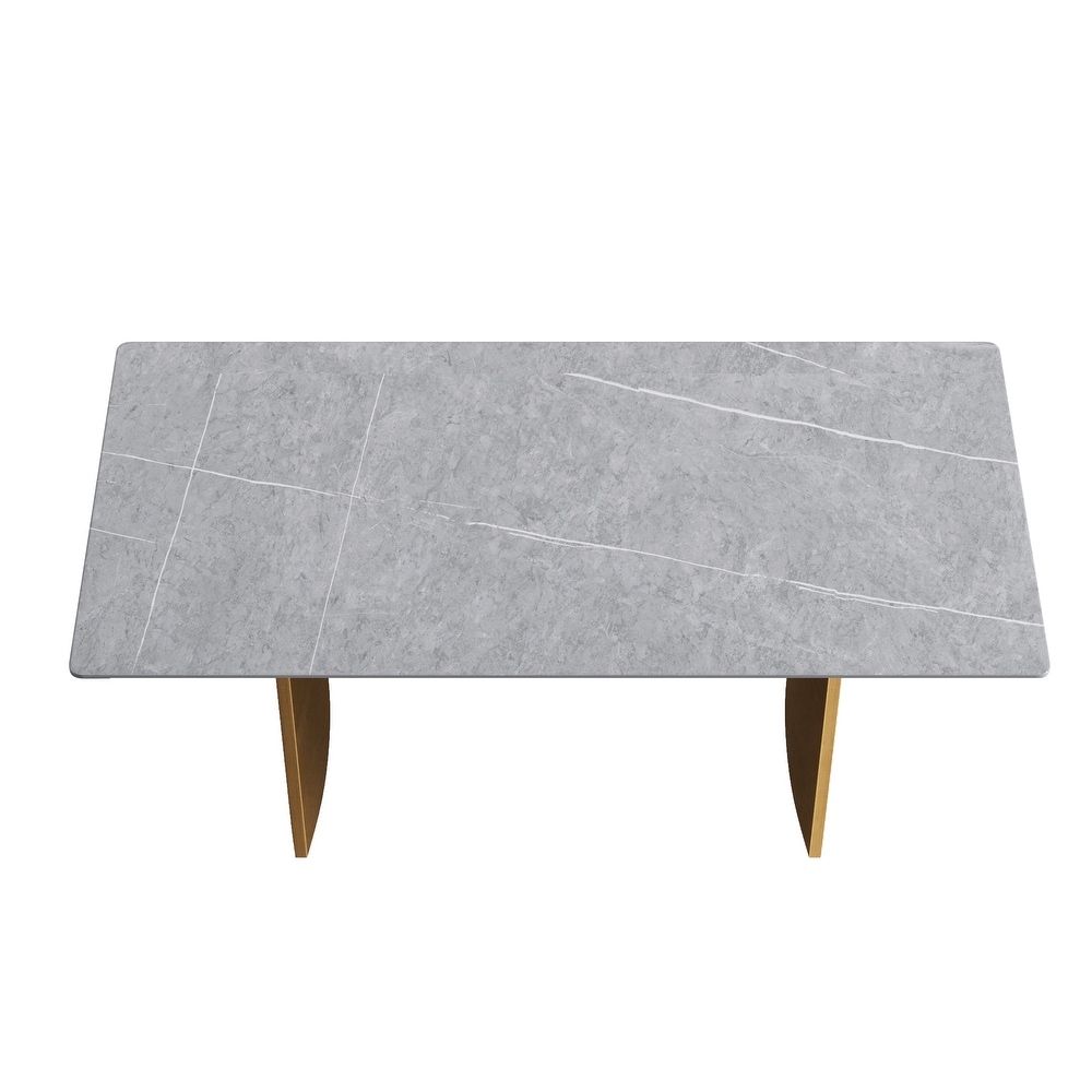 Luxury Retro Marble Dining Table  Sintered Stone Table Top Slate Dining Table With Metal Legs