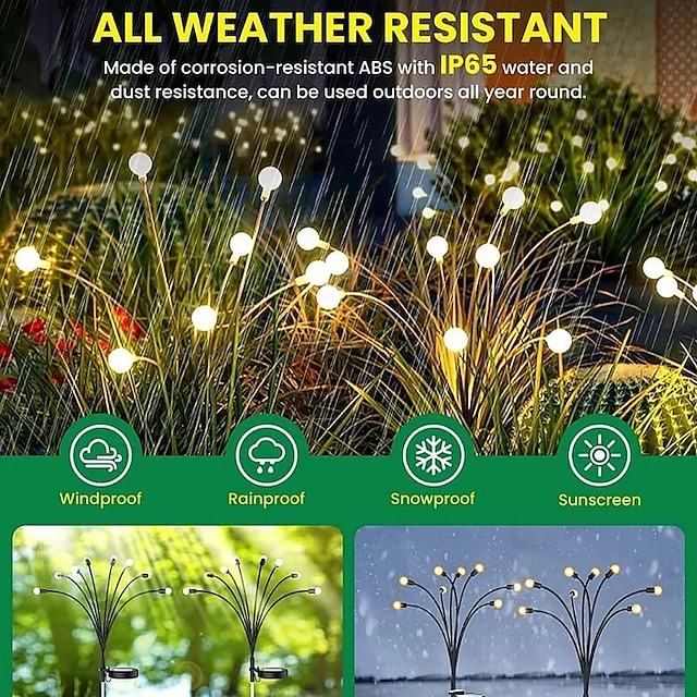 Solar Garden Light Waterproof Firefly Lights Outdoor Starburst Swaying Lights 2 Modes 6/8/10 Heads for Yard Patio Pathway Decoration