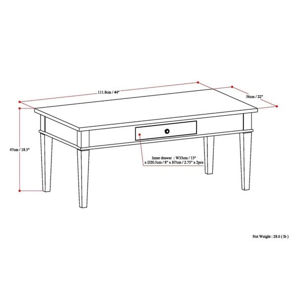 WYNDENHALL Sterling SOLID WOOD 44 inch Wide Rectangle Transitional Coffee Table in Dark Tobacco Brown - 44 W x 22 D x 19 H