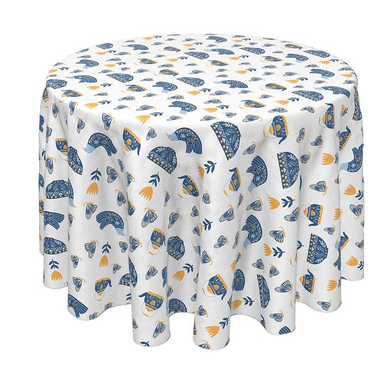 Round Tablecloth， 100% Polyester， 60 Round， Teapots and Butterflies