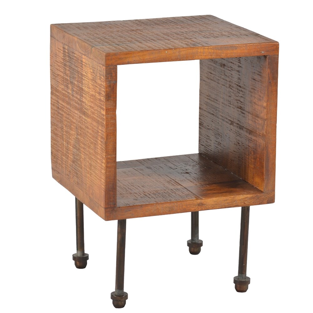 22 inch Industrial Cube Storage Cabinet Wood made Rough Texture Bedside Table Design Sense Hollow Cabinet Commemorative Table