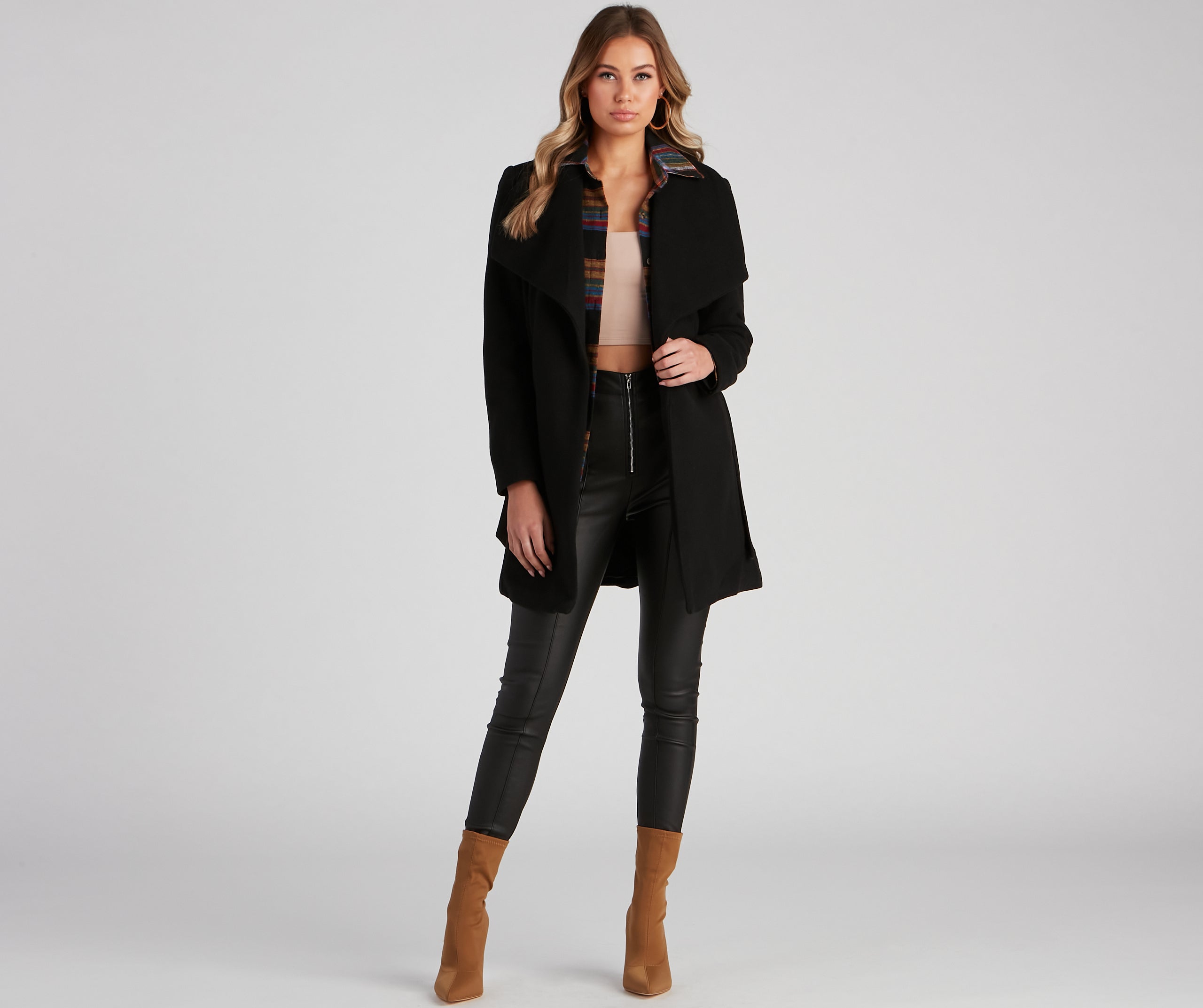 Polished And Chic Faux Wool Trench Coat