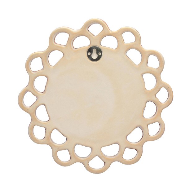 Decorative Round Floral Ceramic Wall Hanging Mirror Pink Stonebriar Collection