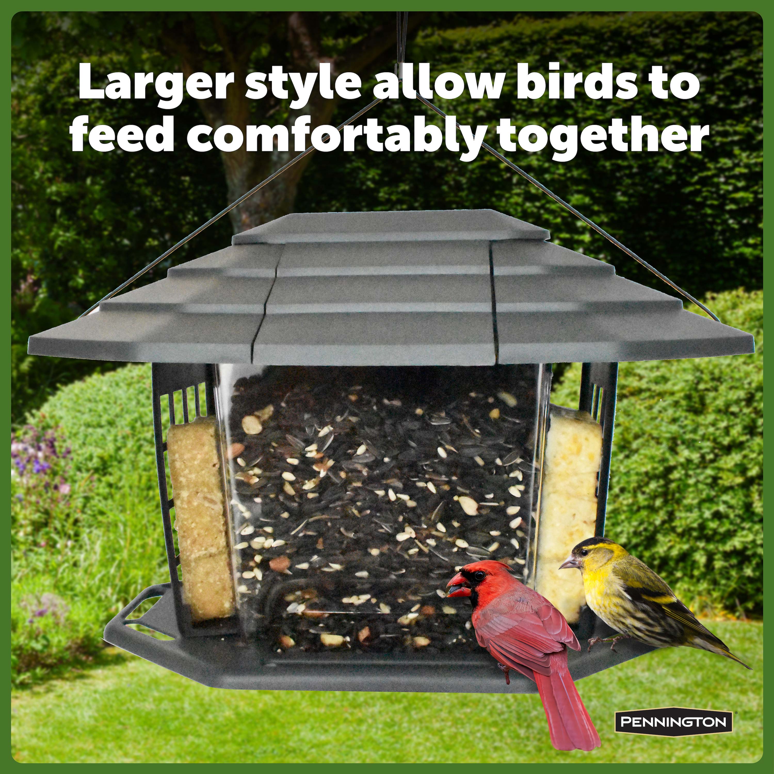 Pennington Gray Resin EcoBistro Wild Bird Hopper Feeder 5 lb Capacity， 2 Pack