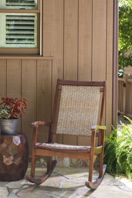 Signature Design by Ashley Outdoor Emani Eucalyptus Wicker Rocking Chair, Brown