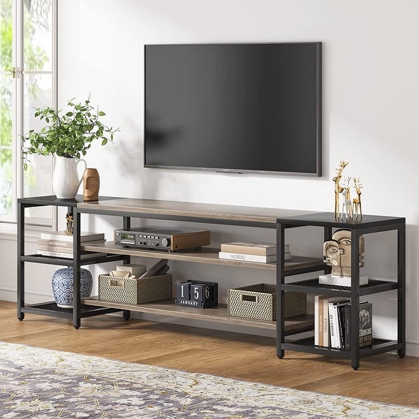 78 Inch TV Stand， Industrial 3-Tier Extra Large TV Console Table