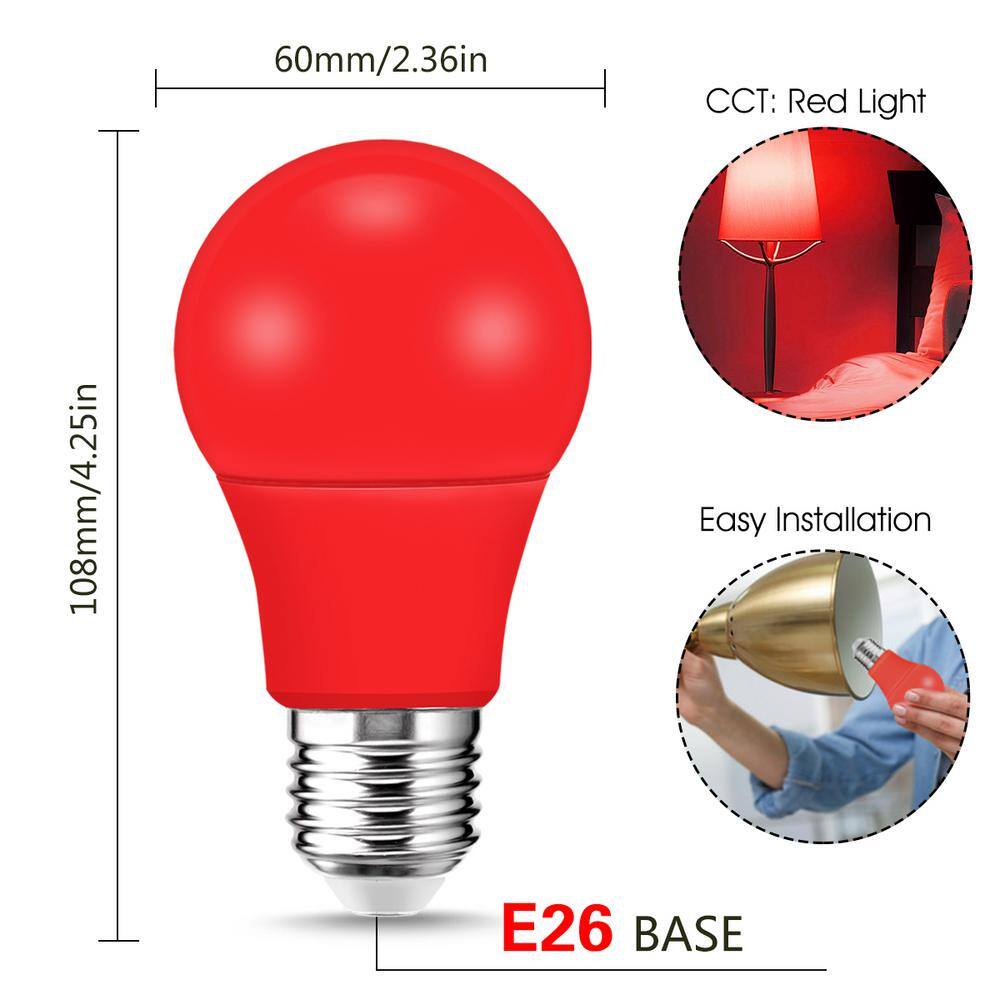 YANSUN 60-Watt Equivalent A19 9-Watt Non-Dimmable Red LED Colored Light Bulb E26 Base (6-Pack) H-HE004RW9E26-6