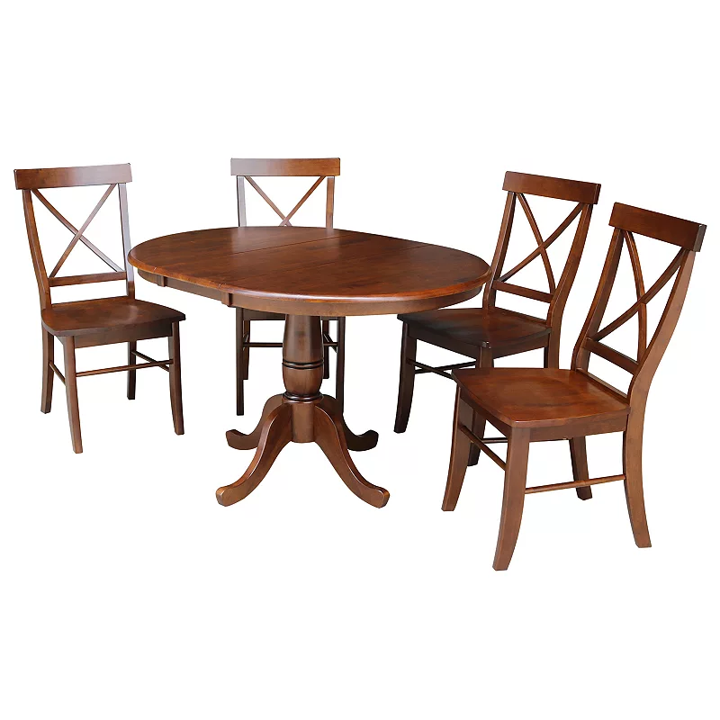 International Concepts Round Dining Table and X-Back Chair 5-piece Set