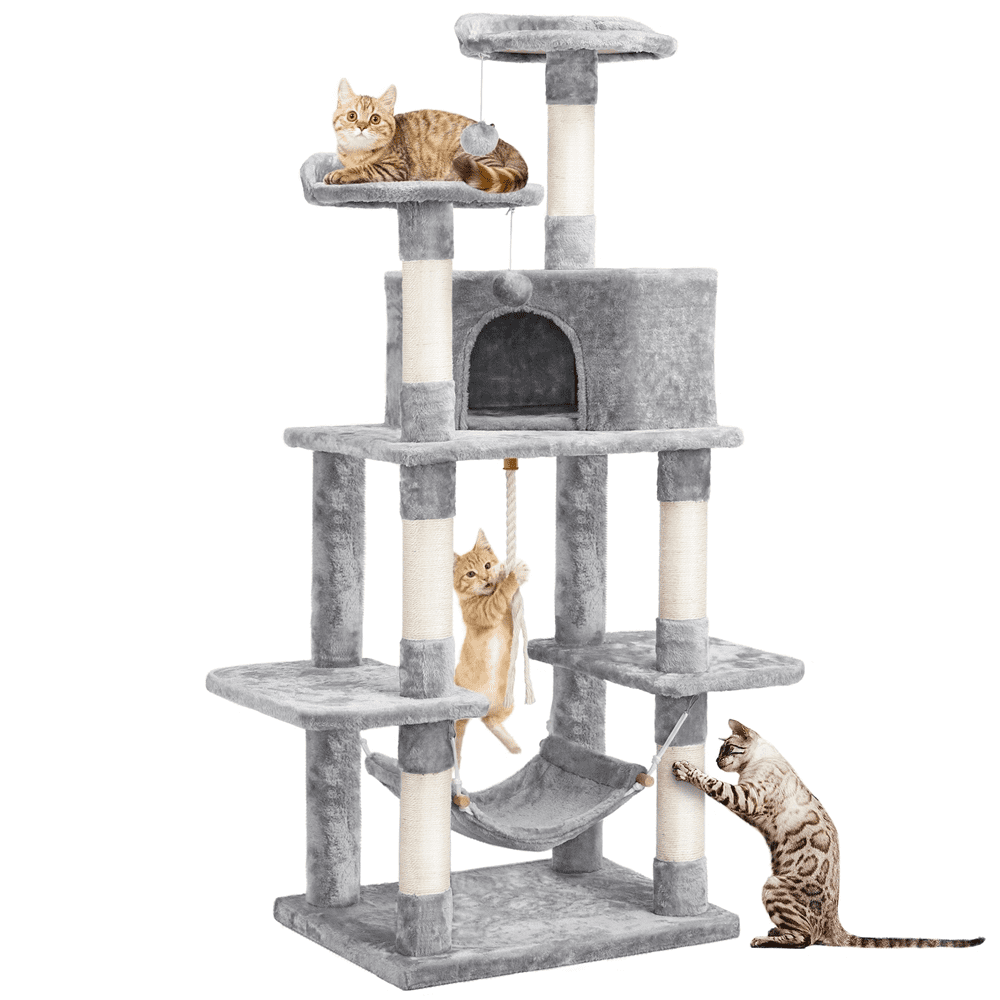 Topeakmart 59-in Cat Tree and Condo Scratching Post Tower， Light Gray