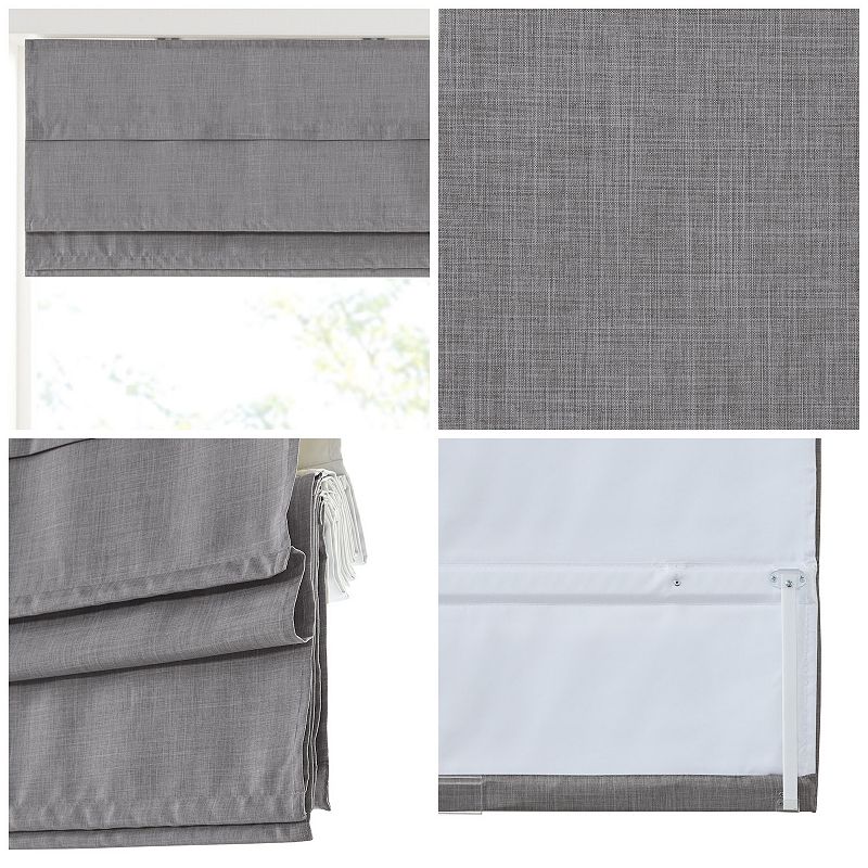 Madison Park Leo Faux Linen Textured Blackout Cordless Roman Shade