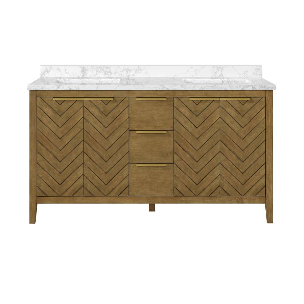 OVE Decors Roselle 60 in. W x 22 in. D x 34.5 in. H Bath Vanity in Almond Latte with White Engineered Marble Top 15VVA-NELL60-05