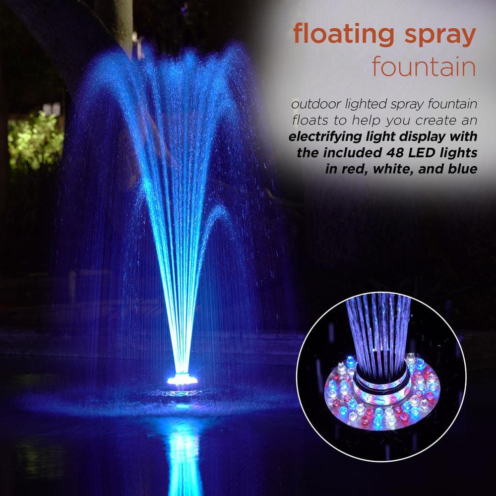 Alpine Corporation 550-GPH Pump 48-LED Light Floating Spray Fountain, Black FTC102