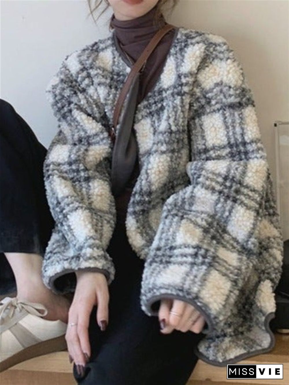 Thickened Warm Plaid Loose Personalized Long Sleeve Coat for Women