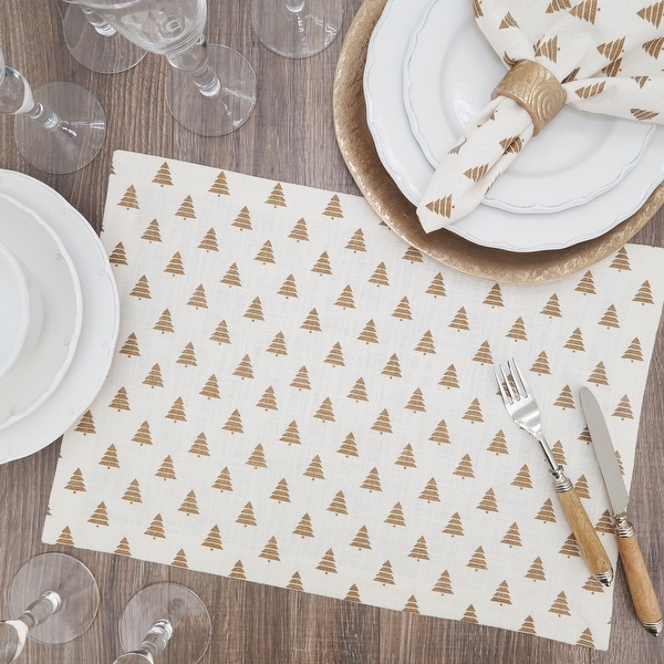 Cotton Placemats With Christmas Trees Design (Set of 4)