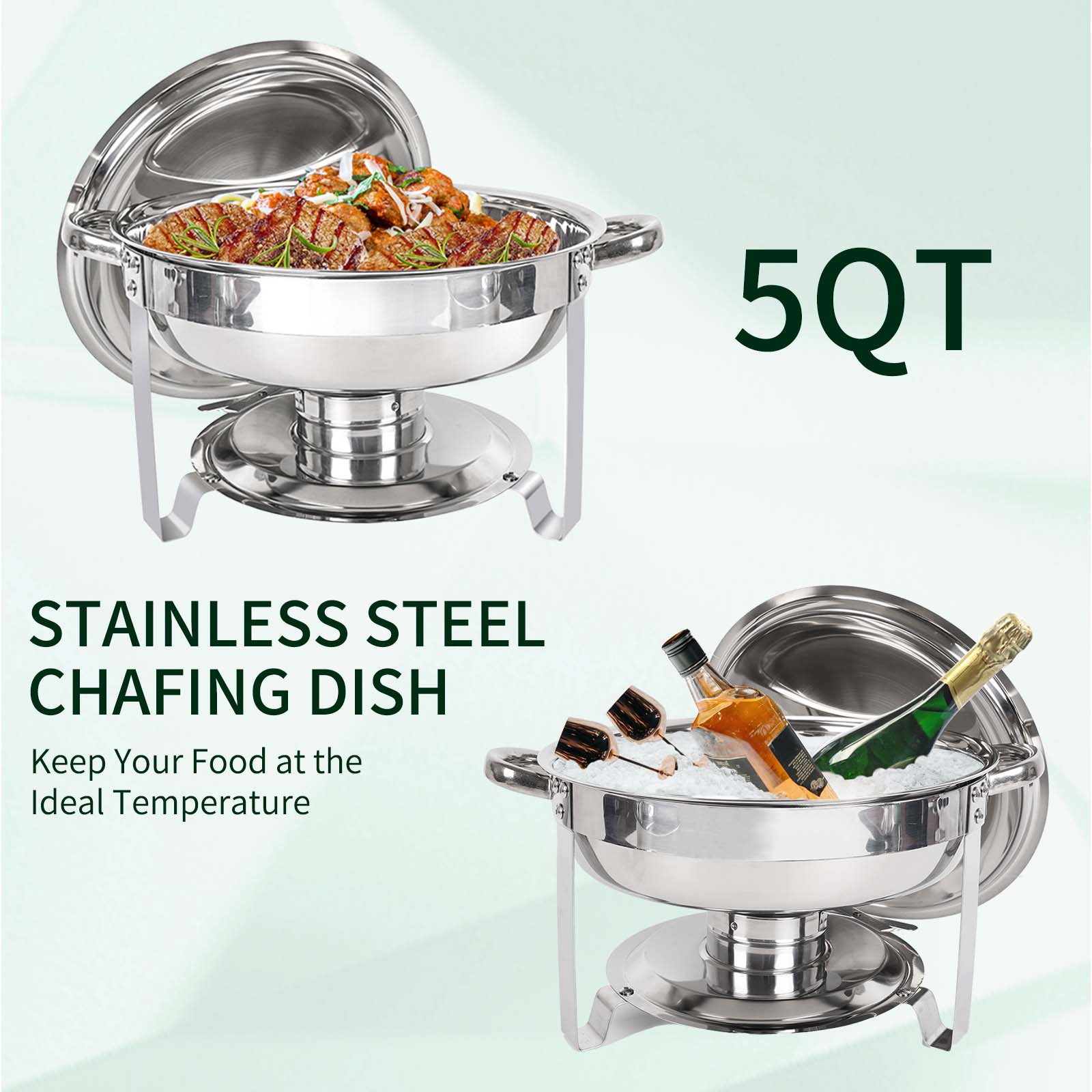 IMACONE Chafing Dish Buffet Set，5 Qt 4 Packed Stainless Steel Round Catering Warmer Set with Foldable Frame