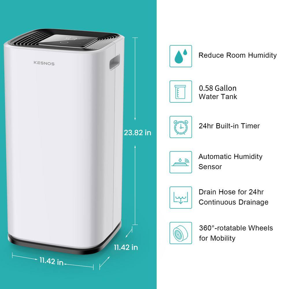 KESNOS 70-Pint Capacity Home Dehumidifier With Bucket And Drain for 5000 sq. ft. Indoor Use White HDCX-PD253D-1