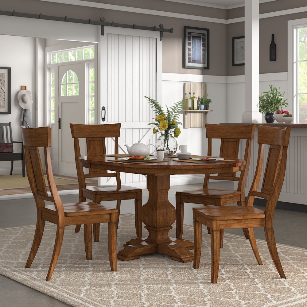 Eleanor Oak Extending Oval Wood Table Panel Back 5 piece Dining Set by iNSPIRE Q Classic