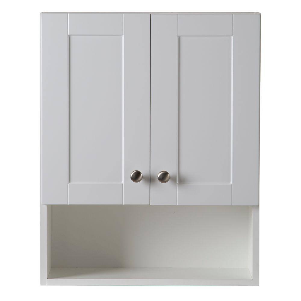 Glacier Bay Del Mar 20.5 in. W x 7.5 in. D x 25.6 in. H Surface-Mount Bathroom Storage Wall Cabinet in White DMOJ21COM-W