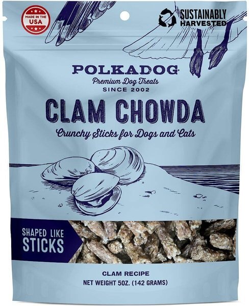 Polkadog Clam Chowda Dehydrated Dog and Cat Treats， 5-oz bag