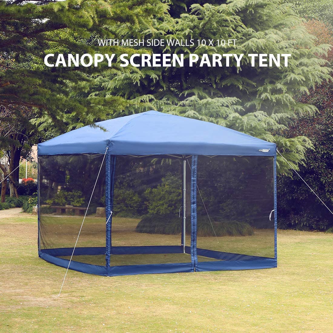 VIVOHOME 210D Oxford Outdoor Easy Pop Up Canopy Screen Party Tent with Mesh Side Walls (8 x 8 FT, Blue)