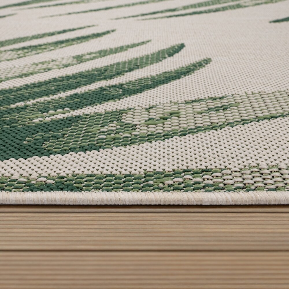 Outdoor Rug with Floral Palm Leaf Design Waterproof