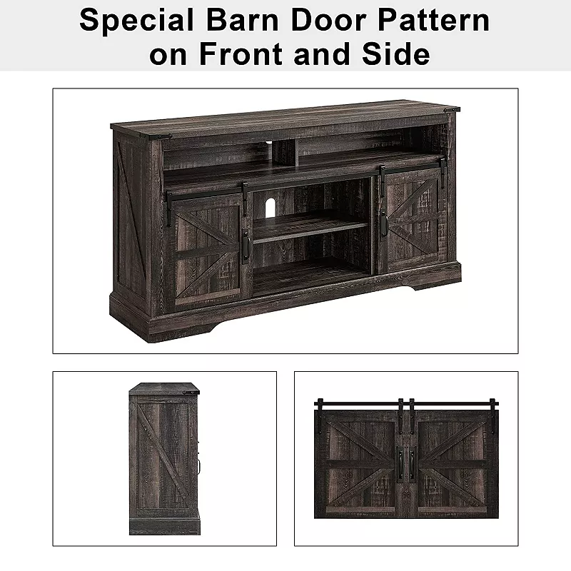 OKD Sliding Barn Door Wooden Farmhouse Highboy TV Table Stand