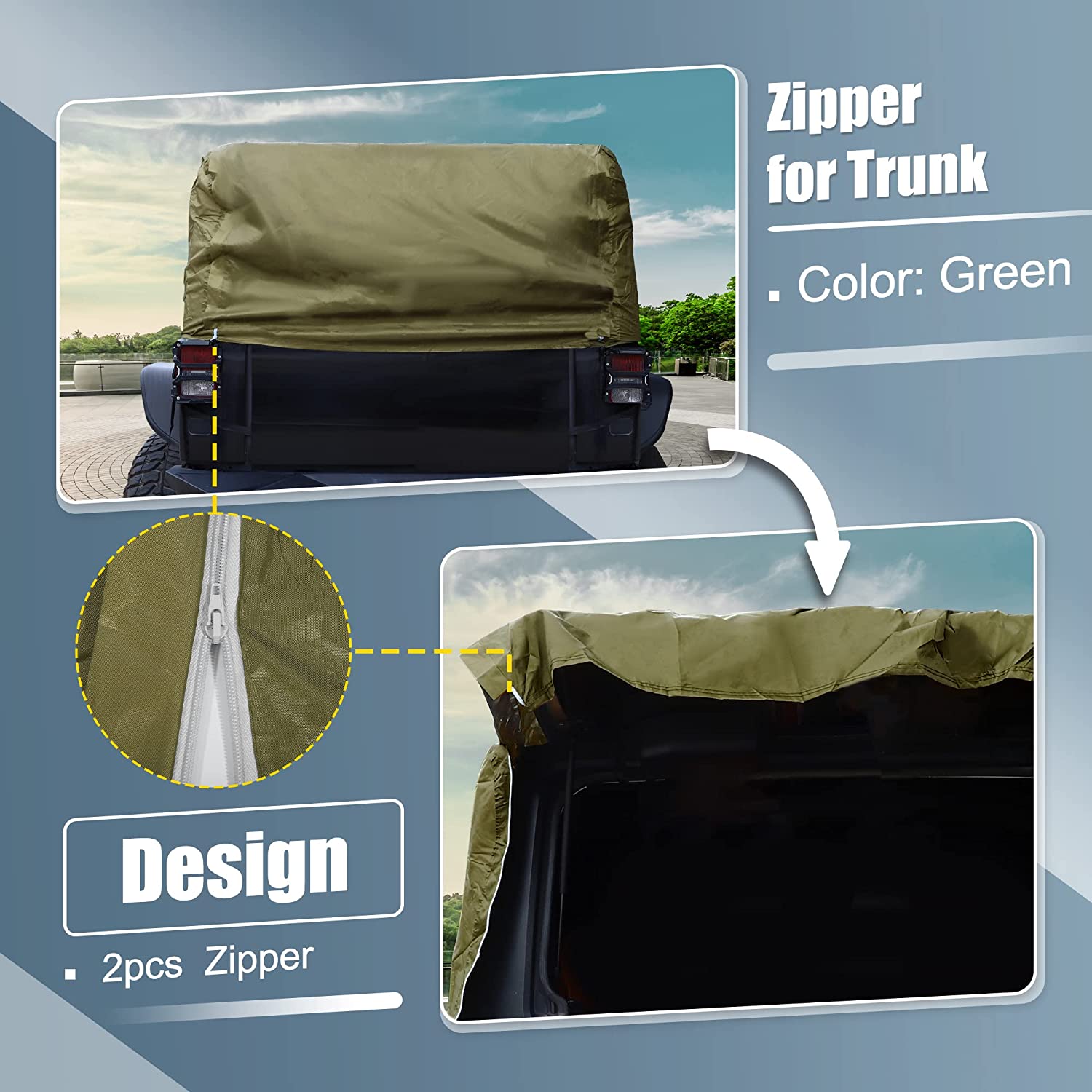 Unique Bargains SUV Cab Car Cover for Jeep Wrangler JK JL Hardtop 4 Door 07-21 Sun Protection 210D Oxford Zipper Green