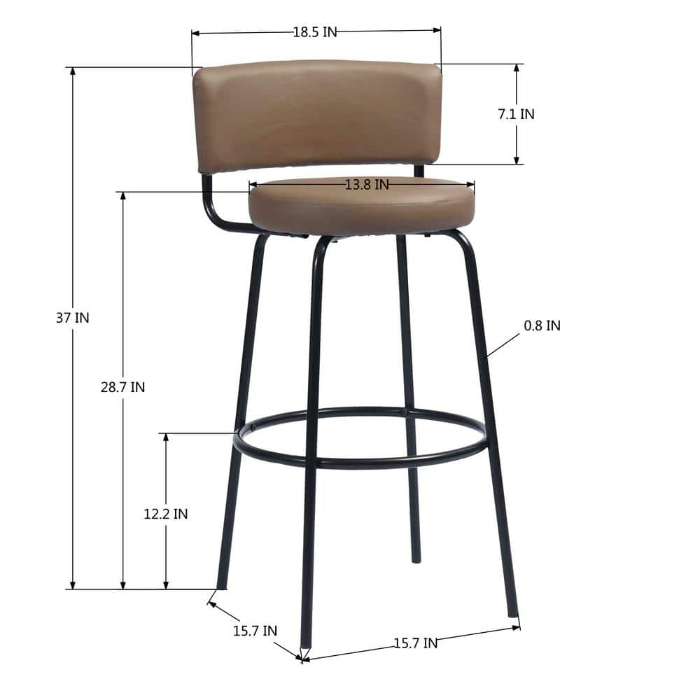 Homy Casa Chive 28.7 in. Brown Metal Frame Lowback Bar Stool with Faux Leather Seat (Set of 2) HD-CHIVE HIGH BAR LETTES