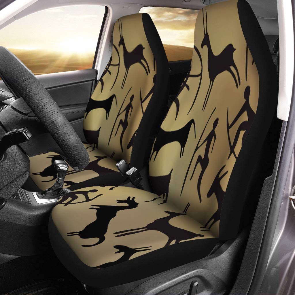 KXMDXA Set of 2 Car Seat Covers Brown Neolithic Petroglyphs African Stone Age Primitive Rock Wall Universal Auto Front Seats Protector Fits for Car，SUV Sedan，Truck