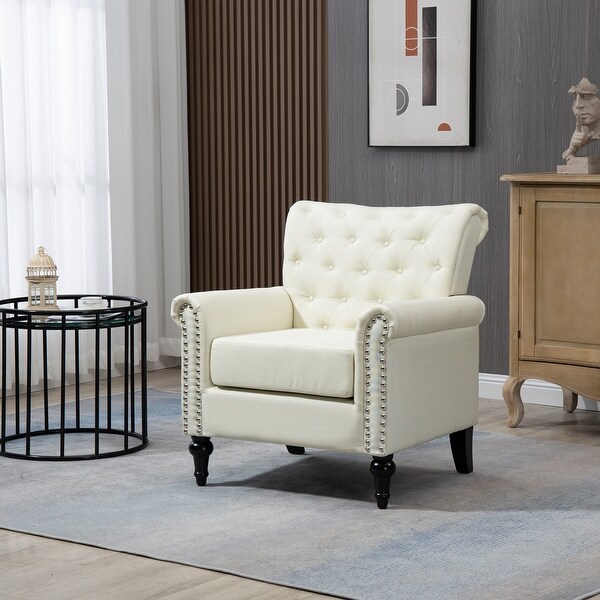 Linen Upholstered Tufted Back Accent Chair