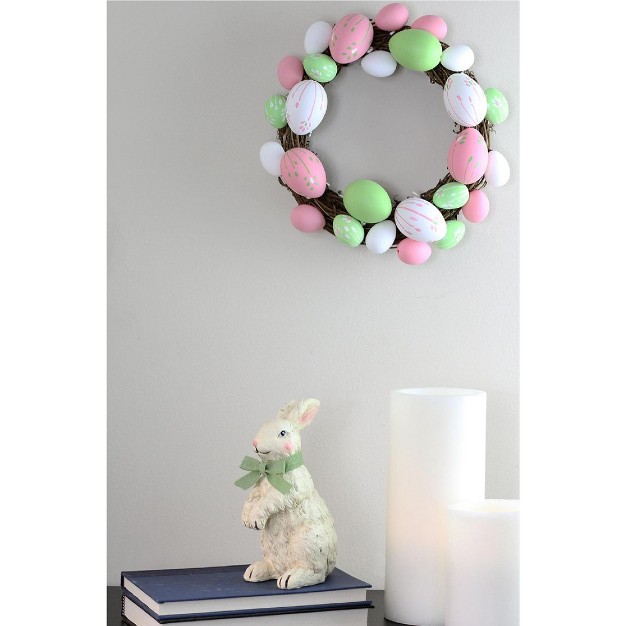 Unlit Floral Stem Easter Egg Spring Grapevine Wreath White green