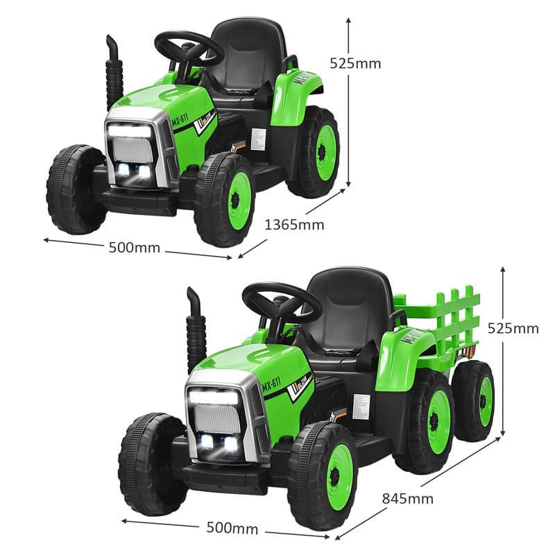 Kids Ride on Tractor w/Trailer 12V Battery Powered Electric Riding Toy Car Vehicle with 3-Gear-Shift Ground Loader