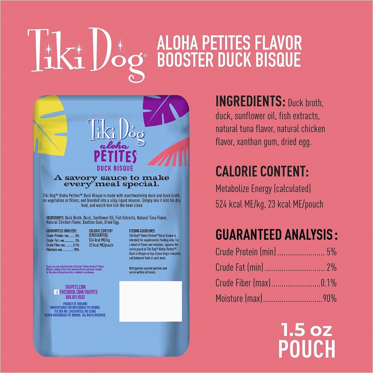 Tiki Dog Aloha Petites Flavor Booster Duck in Bisque Small Breed Grain-Free Wet Dog Food Topper， 1.5-oz， case of 12