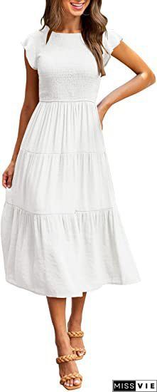 Women's Fashion Plain Dress Casual White Dresses