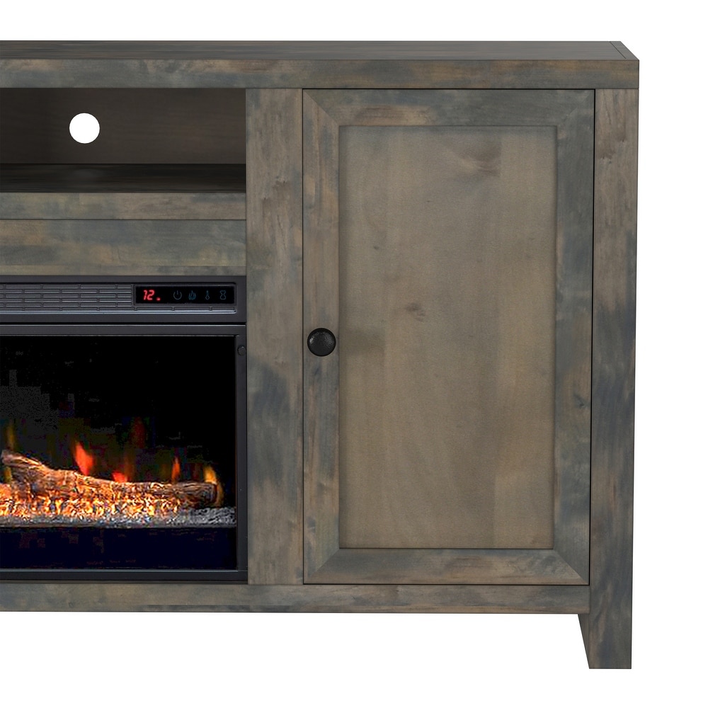 Bridgevine Home 84 in. No Assembly Required Barnwood Finish Solid Wood Fireplace TV stand