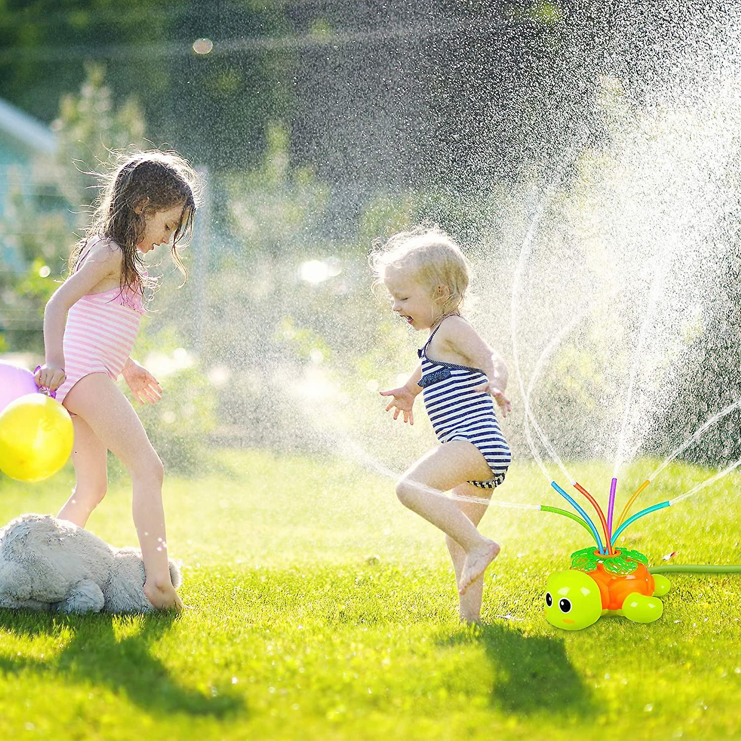 Miman Outdoor Sprinkler For Kids - Backyard Rotating Turtle Sprinkler With Swing Tube - Splashing Toy For Summer - Outside Garden Lawn Water Toys Gift