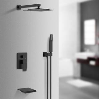 GIVING TREE 1-Spray 10 in. Square Rainfall Shower Head and Hand Shower with Bathtub Faucet in Matte Black (Valve Included) XLHDDFAR0025