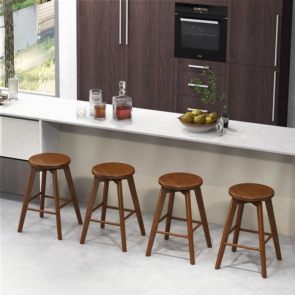 Gymax Set of 4 Swivel Round Bar Stools Counter Height Dining Chairs w/