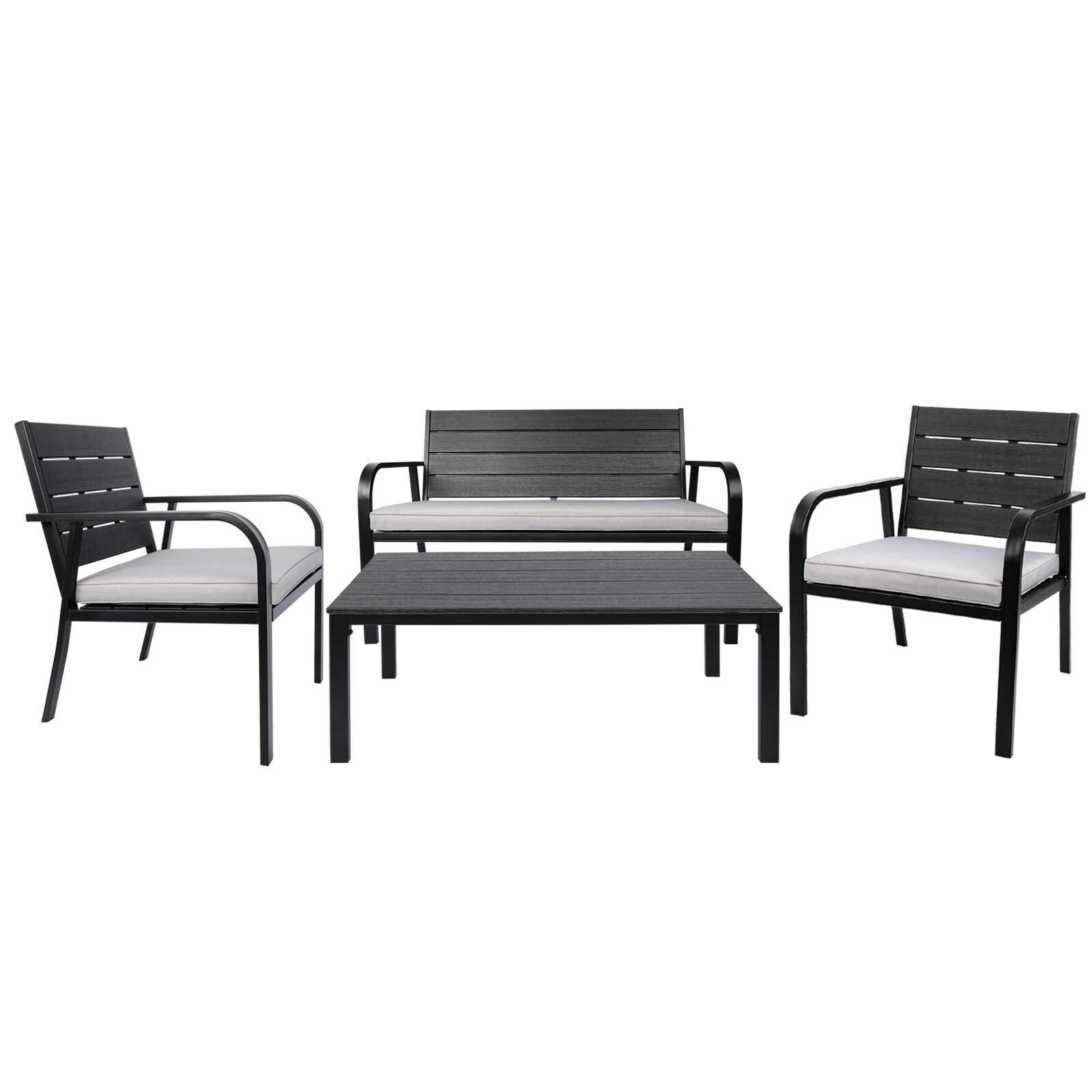 4-Pieces Outdoor Patio Garden Furniture Sets for 4， All-Weather Steel Frame Conversation Sofa Sets with Cushions and Coffee Table - Overstock - 37459329