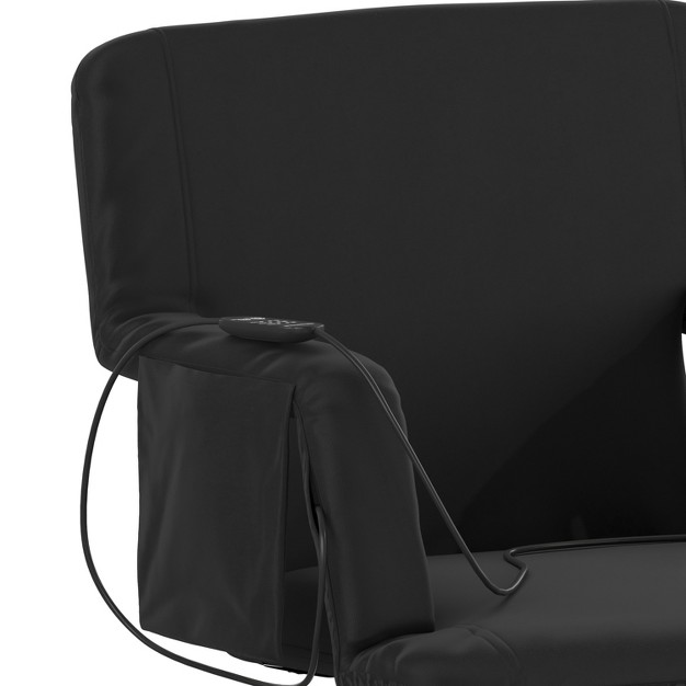 Flash Furniture Extra Wide Foldable Reclining Heated Stadium Chair With Backpack Straps Black