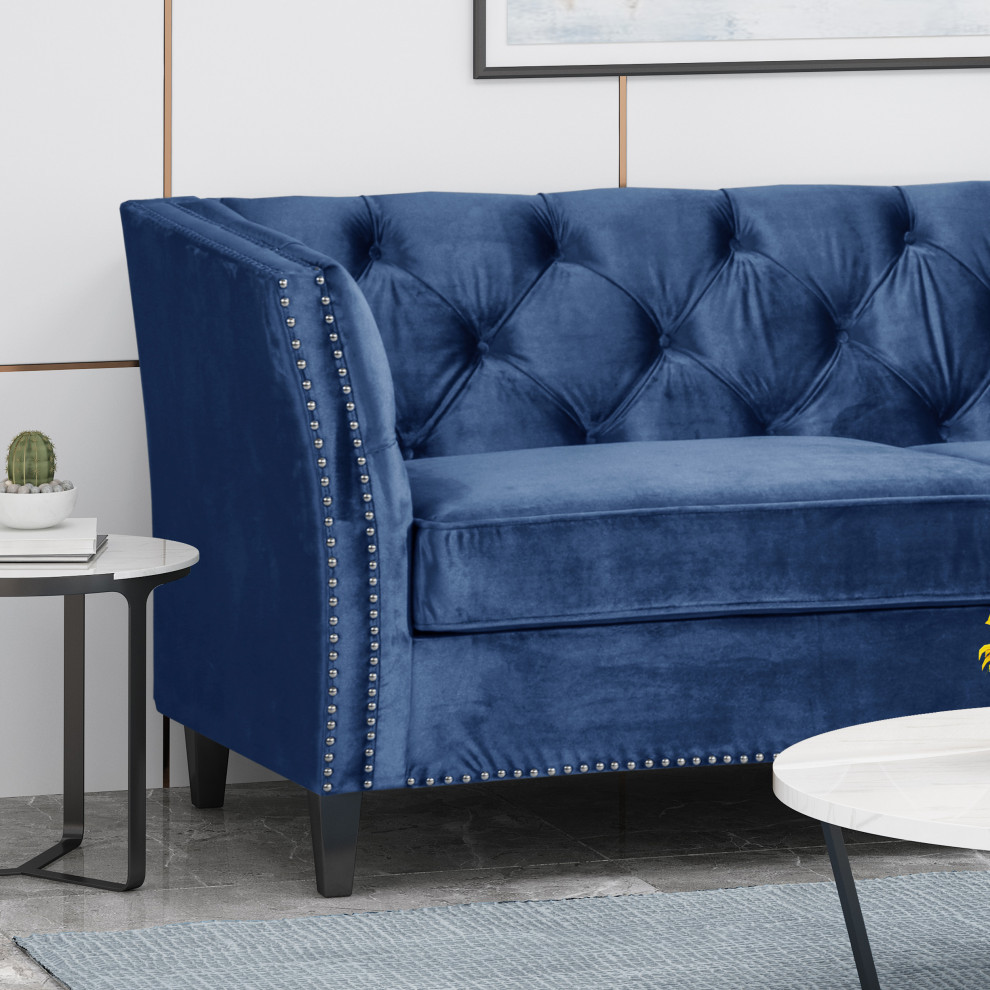 Madera Contemporary Tufted Velvet 3 Seater Sofa   Transitional   Sofas   by GDFStudio  Houzz