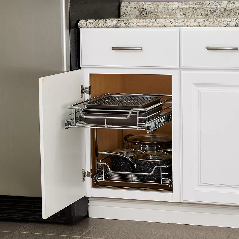 Household Essentials Glidez 2-Tier 14.5-inch Wide Dual Sliding Under Cabinet Organizer