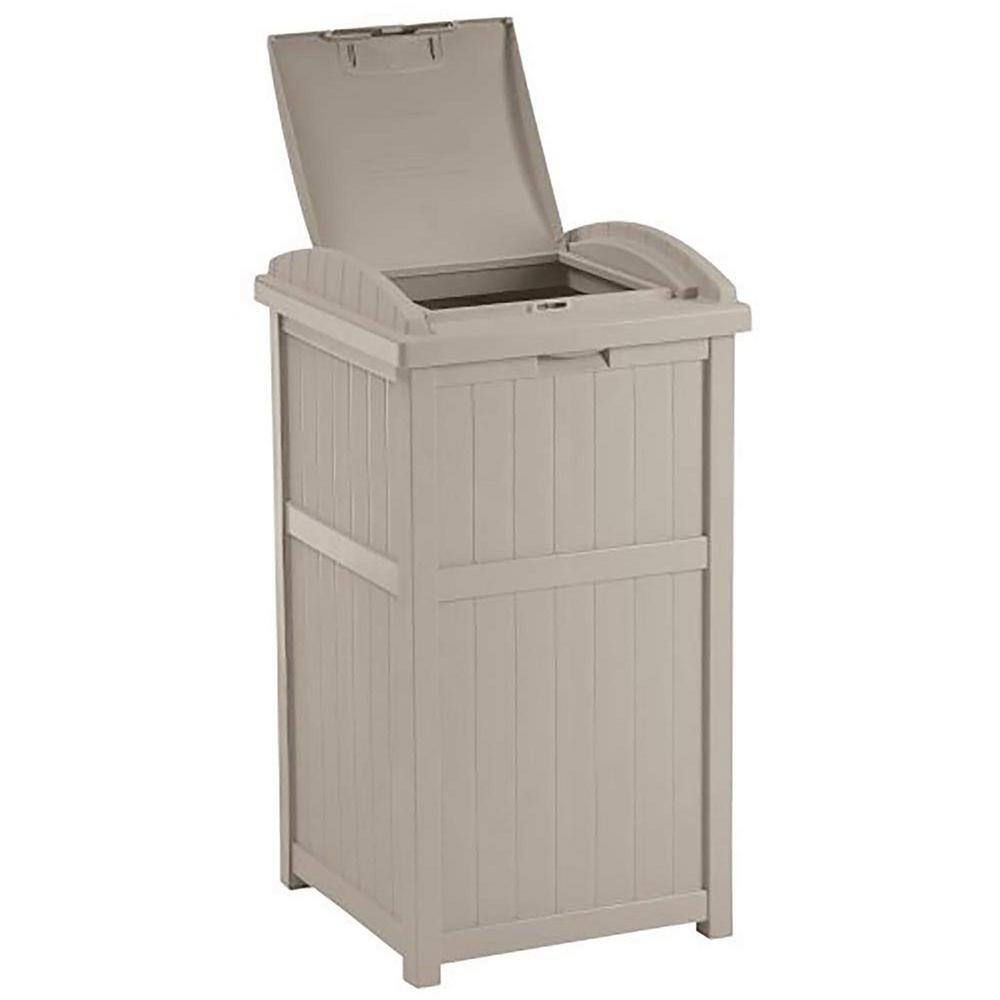 33 Gal. Taupe Resin Outdoor Hideaway Patio Trash Can With Lid TG10056