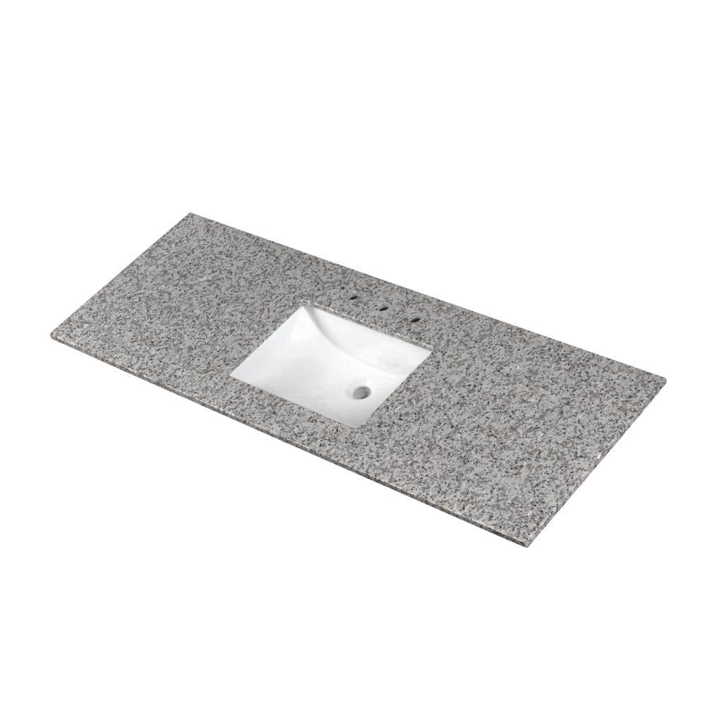 AampA Surfaces Argento Grigio 61 in W x 22 in D Granite Vanity Top in Gray with White Rectangle Single Sink