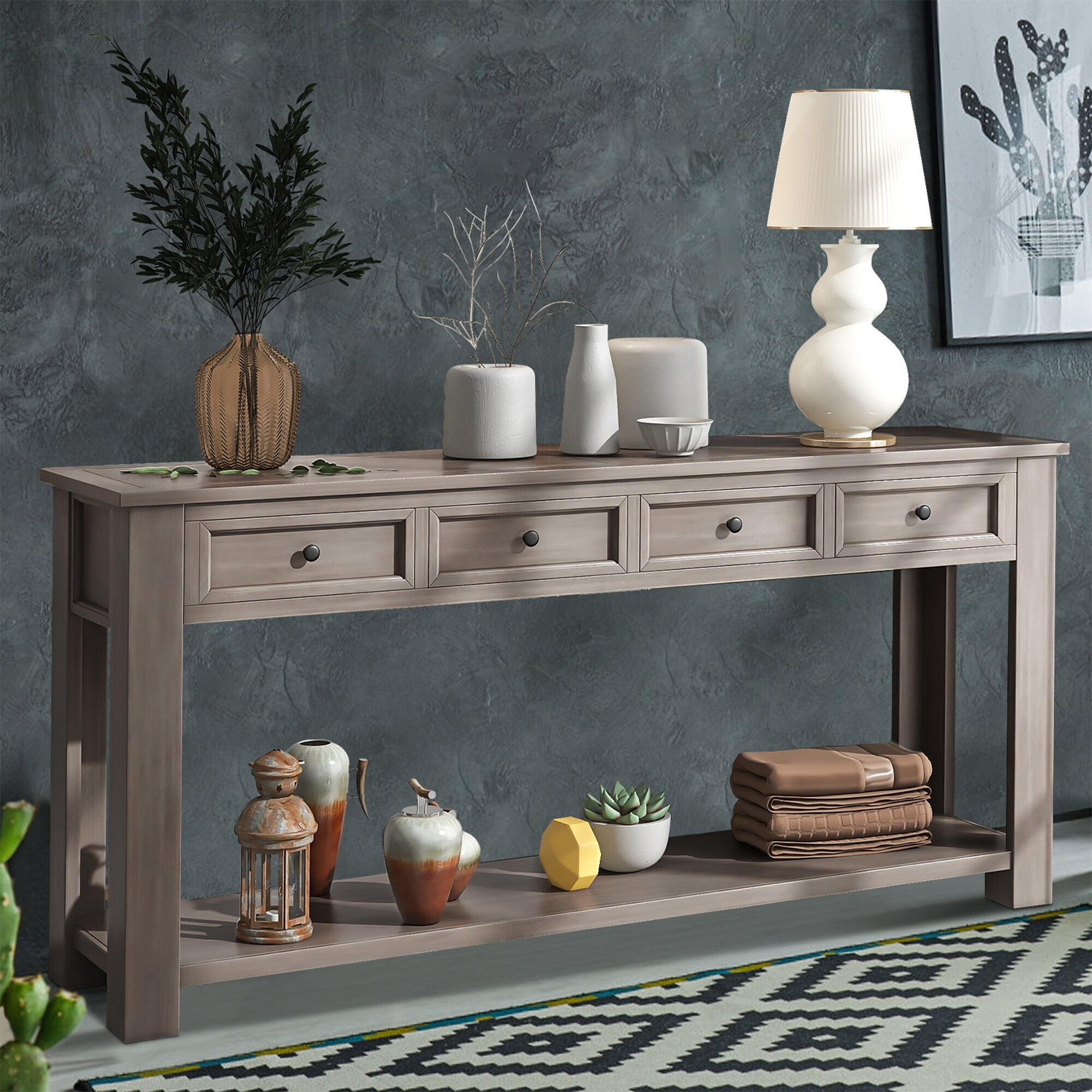 Farmhouse Wooden 4-drawer Console Table Entryway Table