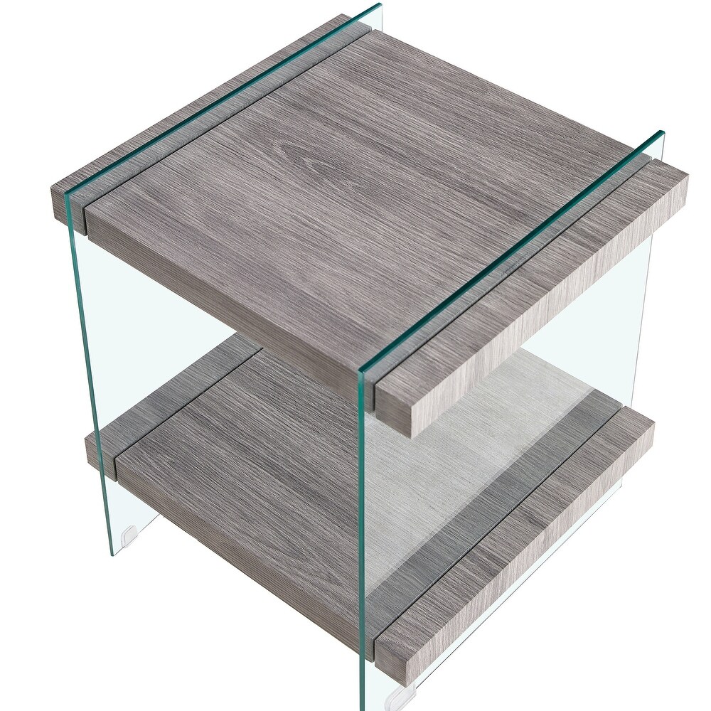 2 Tier Square Clear Sofa Side Table with Dual Shelves Modern Glass Nightstand End Table Side Table for Living Room  Bedroom