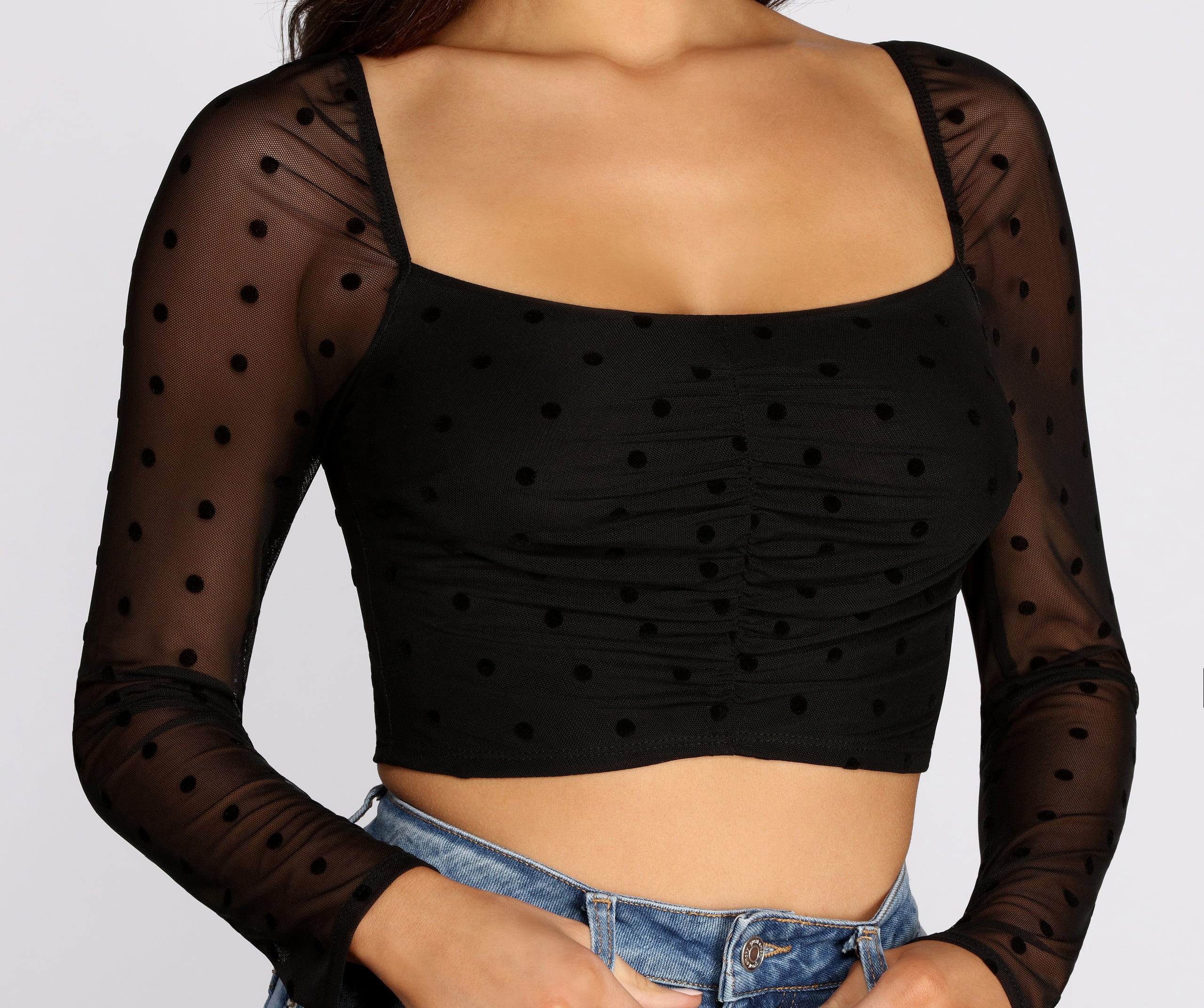 Polka Dot Princess Mesh Crop Top