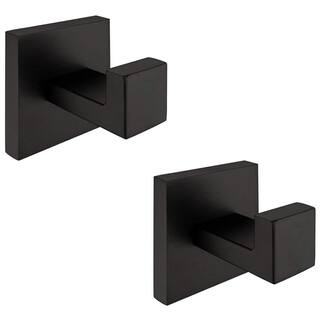 ruiling Square Bathroom Robe Hook and Towel Hook in Stainless Steel Matte Black (2-Pack) ATK-200